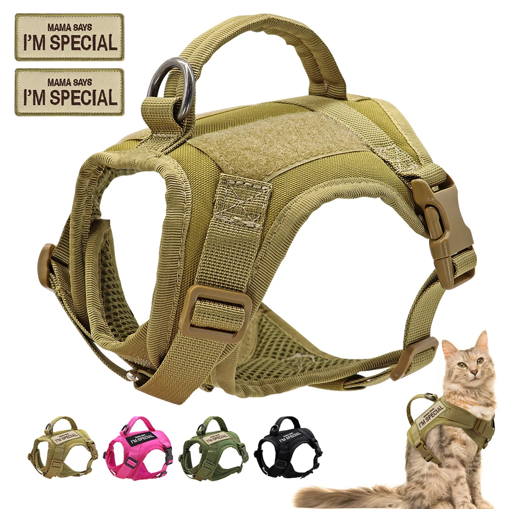 Tactical Military Dog Cat Harness Nylon Adjustable Cat Puppy Harness Vest With 2pcs Free Sticker 1005005675723310