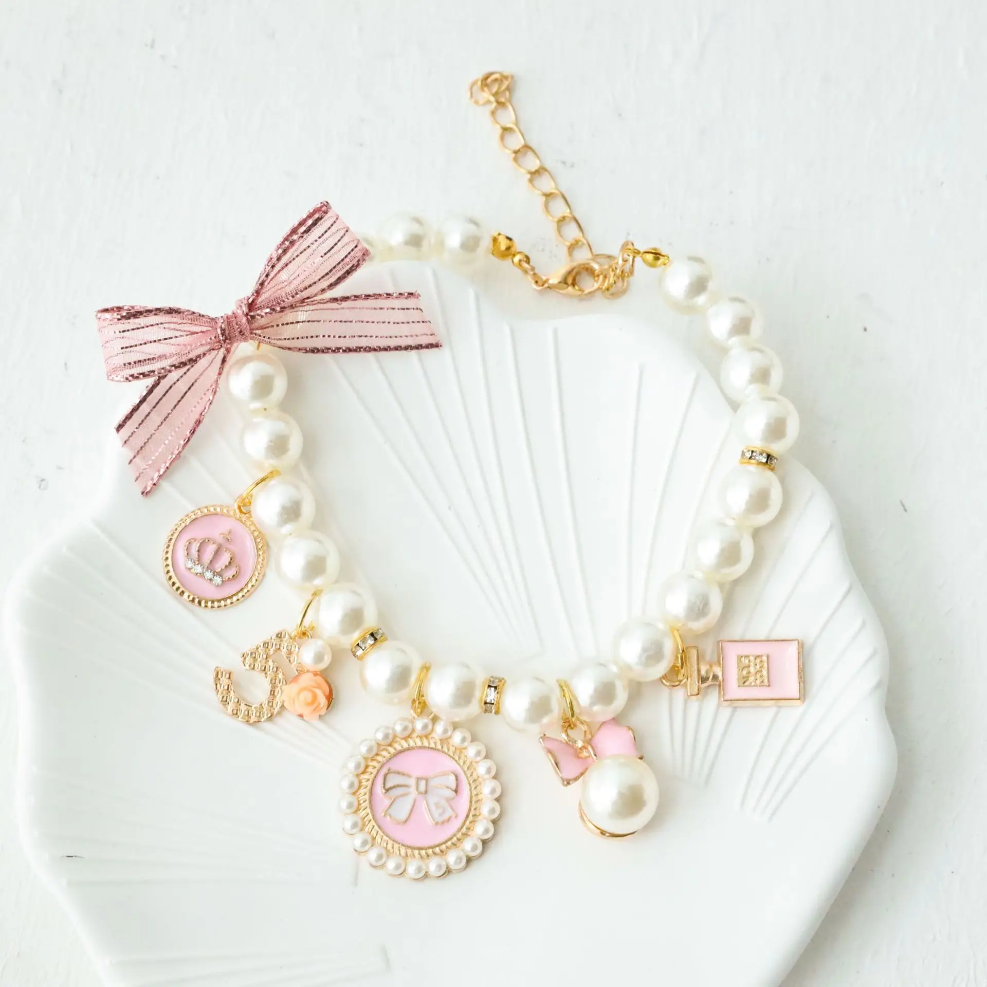 Pet Bow Pearl Collar Cat Jewelry Pendant Princess Necklace Dog Sweet Decorations Puppy Rhinestone 1005005681694932