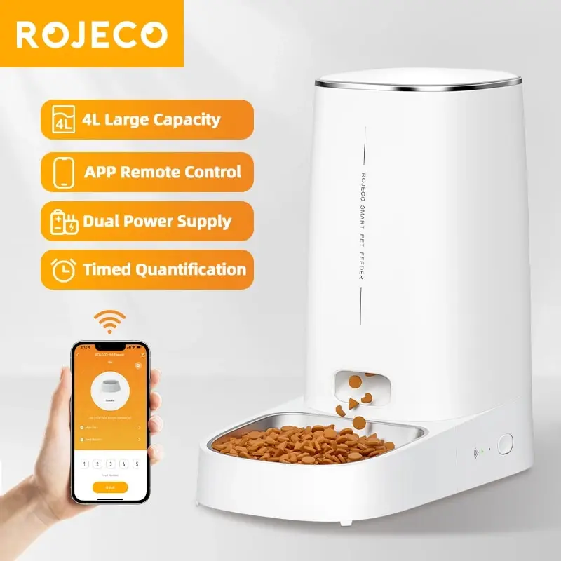 ROJECO Automatic Cat Feeder Pet Smart Cat Food Kibble Dispenser Remote Control WiFi Button Auto 1005005697942593