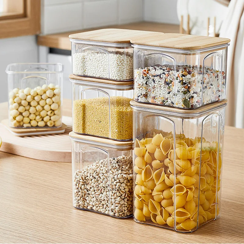 PET Plastic Food Storage Container with Bamboo Lid Sealed Jar Noodle Box Multigrain Tank Bottle 1005005725476141