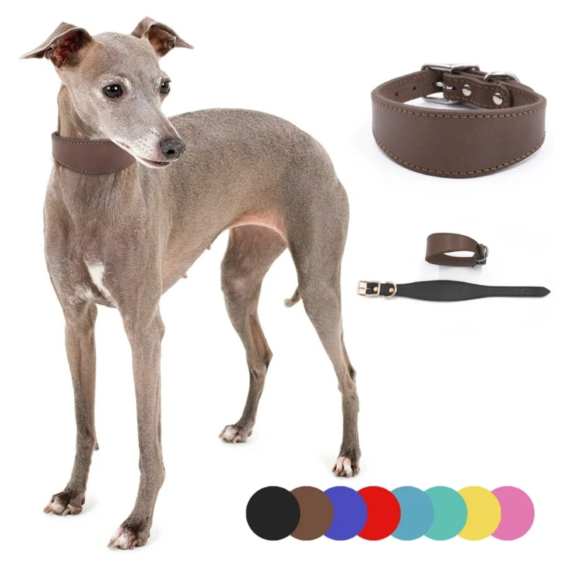 Wide Padded Dogs Collar Genuine Leathers Puppy Collars for Lurchers Italian Greyhounds Comfortable 1005005728713650