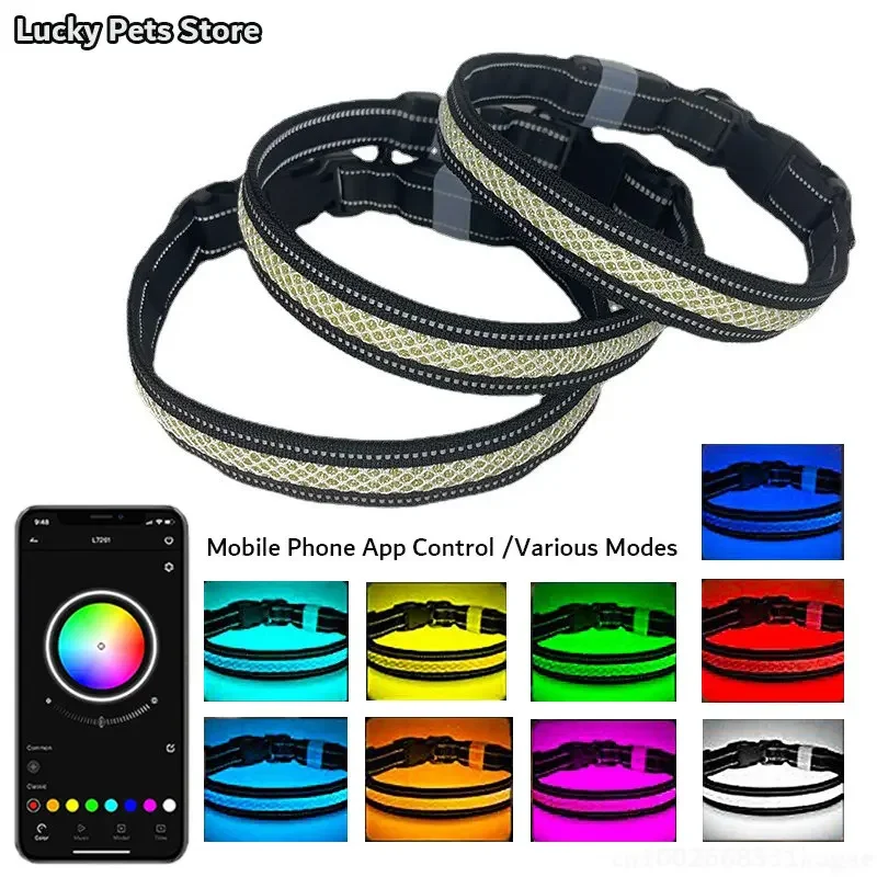 LED Glowing Dog Collar Mobile Phone App Control Flashing Necklace Musical/Mic Mode Rhythm Luminous 1005005778258943