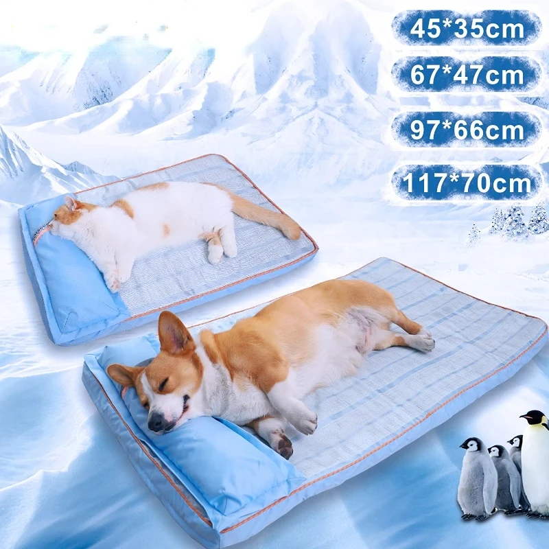 Summer Cooling Dog Bed For Large Medium Dog Puppy Orthopedic Memory Foam Mat With Pillow Breathable 1005005779146077