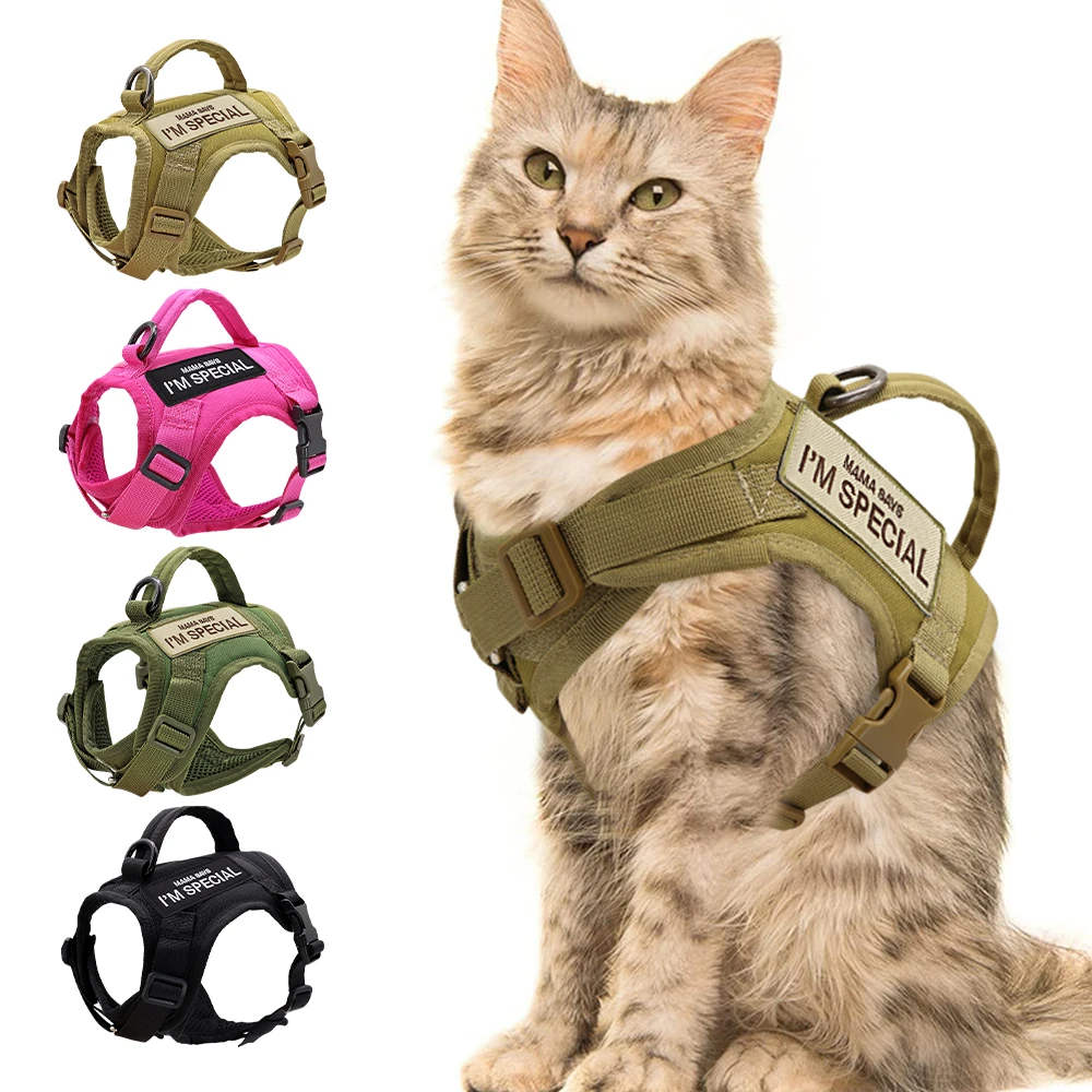 Nylon Cat Harness Vest with 2 Sticker Military Tactical Cats Harness With Handle Cats Small Dogs 1005005779936852