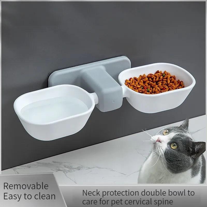 1PCS Wall Mounted Cat Bowl Pet Feeding Bowl Double Bowls Cat Dog Hanging Water Bowl Adjustable 1005005787134385