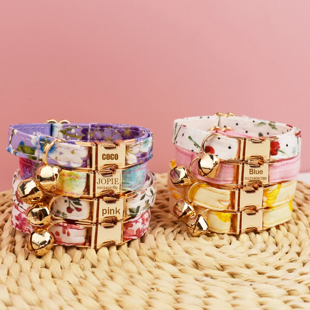 Cat Collar Bowknot Adjustable Safety Personalized Pet Collar Customized Name Soft 1005005815545714