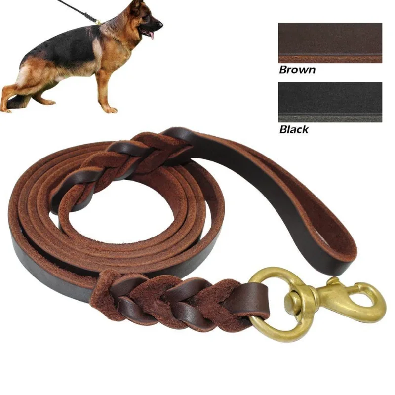 Genuine Leather Dog Leash Dogs Long Leashes Braided Pet Walking Training Leads Brown Black Colors 1005005819789735