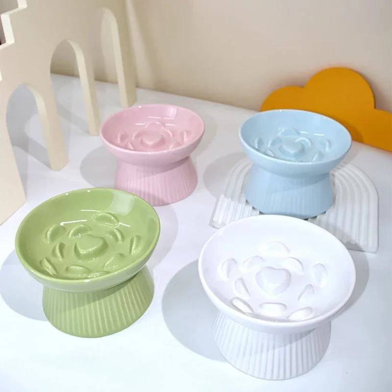 Cat Food Bowl Ceramic Elevated Cats Small Dogs Slow Feed Bowls Anti-choking Pet Eating Feeders 1005005845532506