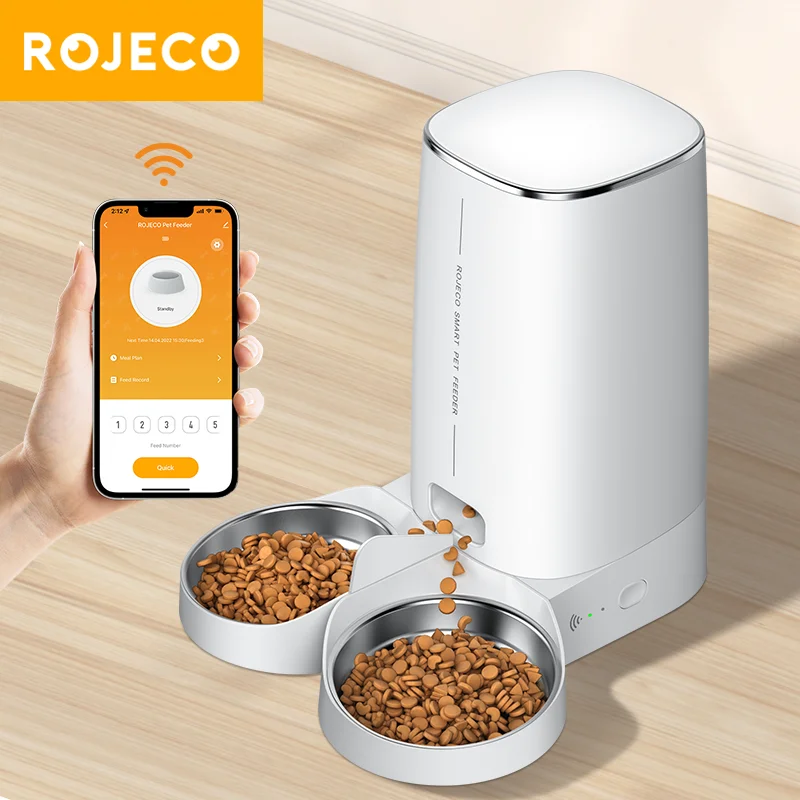 ROJECO Automatic Cat Feeder Pet Smart Cat Food Kibble Dispenser Remote Control Auto WiFi Double 1005005858662276