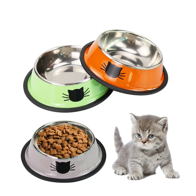 Cat Food Bowl Stainless Steel Kitten Cat Feeder Water Bowl with Non-Slip Rubber Base Small Pet Bowl 1005005861670357