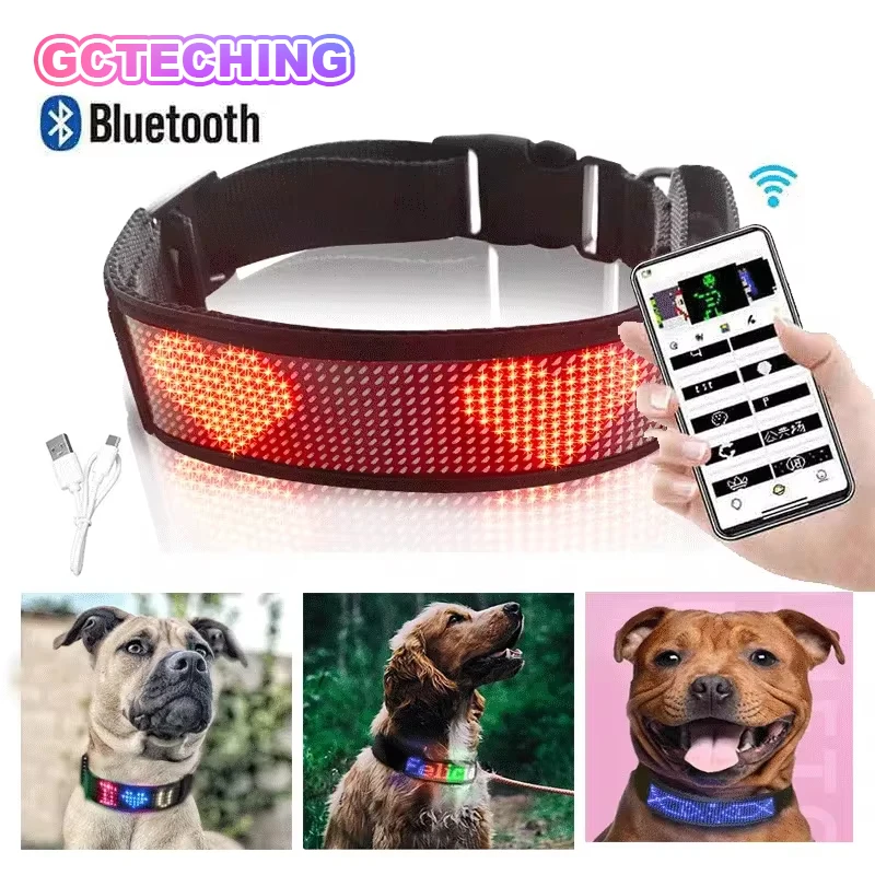 App Bluetooth Adjustable Luminous LED Pet Collar Waterproof Light Up Safety Dog Accessories Collar 1005005884361299