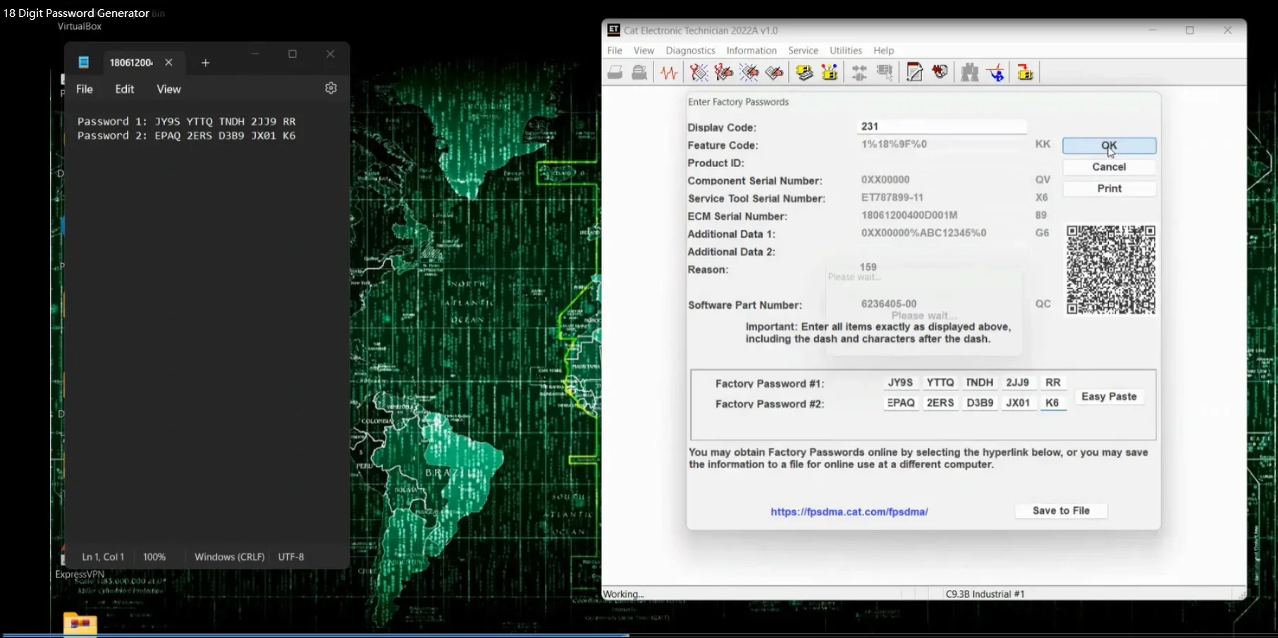 18 Digit Factory Password for Cat Without Generator 1005005915134435