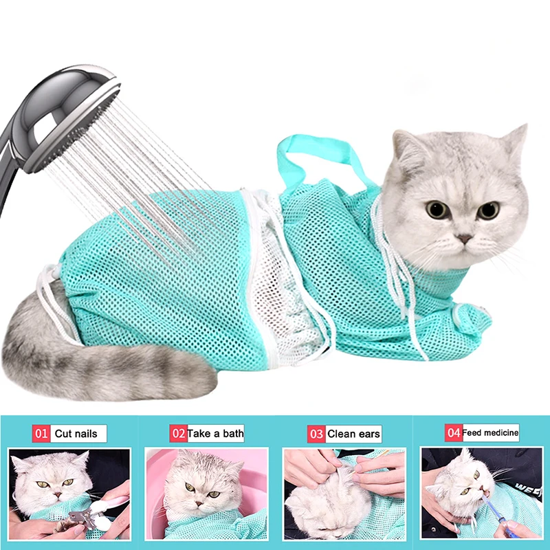 Cat Grooming Shower Bag Mesh Polyester Wash Mesh Bags Adjustable Cats Restraint Bag Prevent 1005005918028772