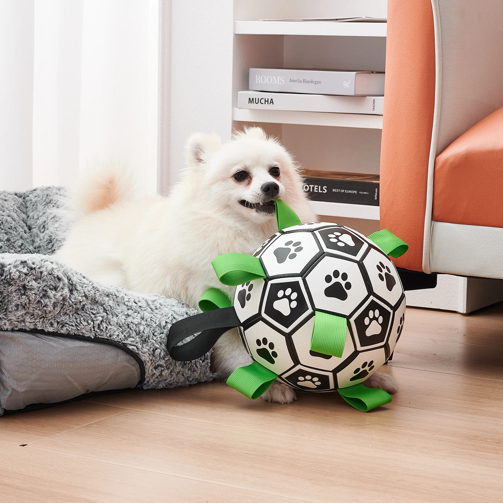 Dog Toys Soccer Ball with Straps, Interactive Dog Toys for Tug of War, Puppy Birthday Gifts 1005005919127393