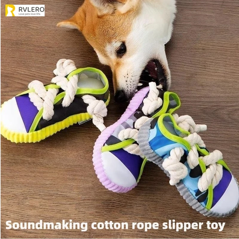 TOWOWO Dog Toys Shoes Pet Cotton Rope Slippers Sound Making Toys Teeth Cleaning Built-In BB Airbag 1005005934084248