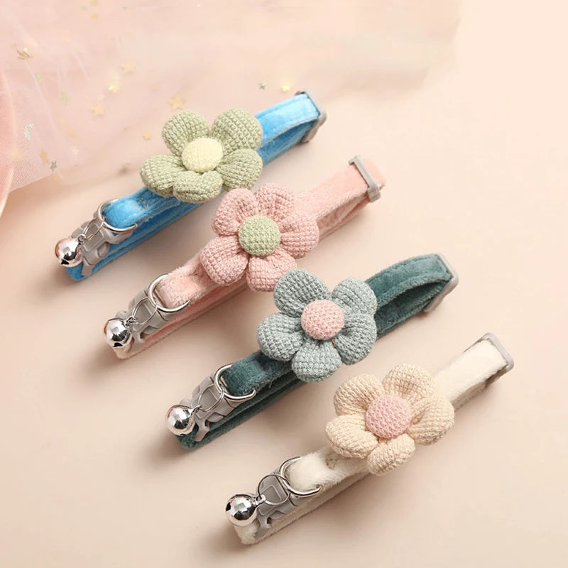 Cat Bell Collar Colorful Adjustable Sweat Cute Cartoon Pet Collar Sun Flower Bowtie Soft Polyester 1005005935348420