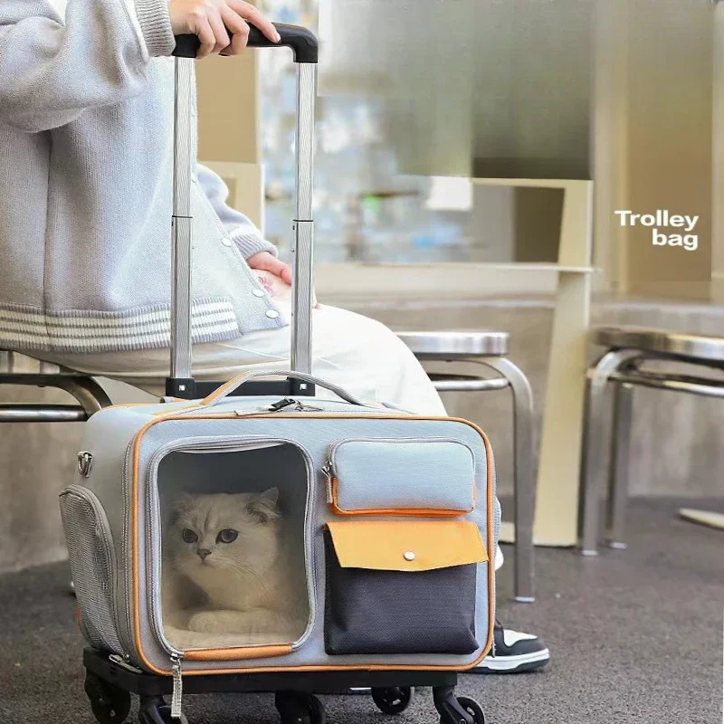 Cat Carrier Bag Pet Trolley Case Small Dog Luggage Bags Portable Cat Backpack Pushable 1005005940673450