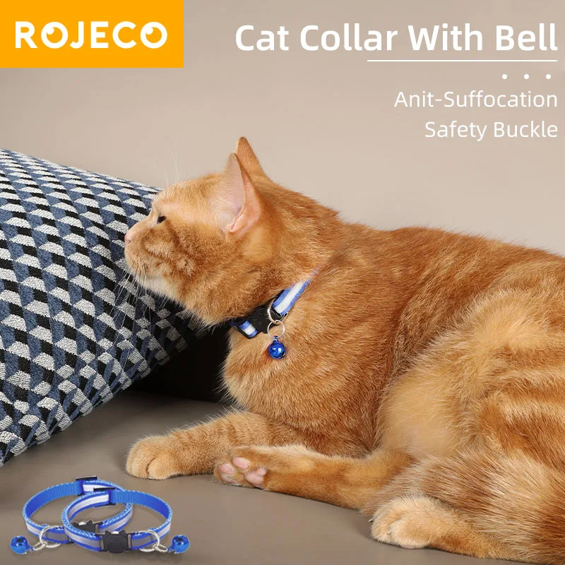 ROJECO Cat Collar with Bell Reflective Colorful Night Safety Collar For Cats Adjustable Cat Kitten 1005005945092665