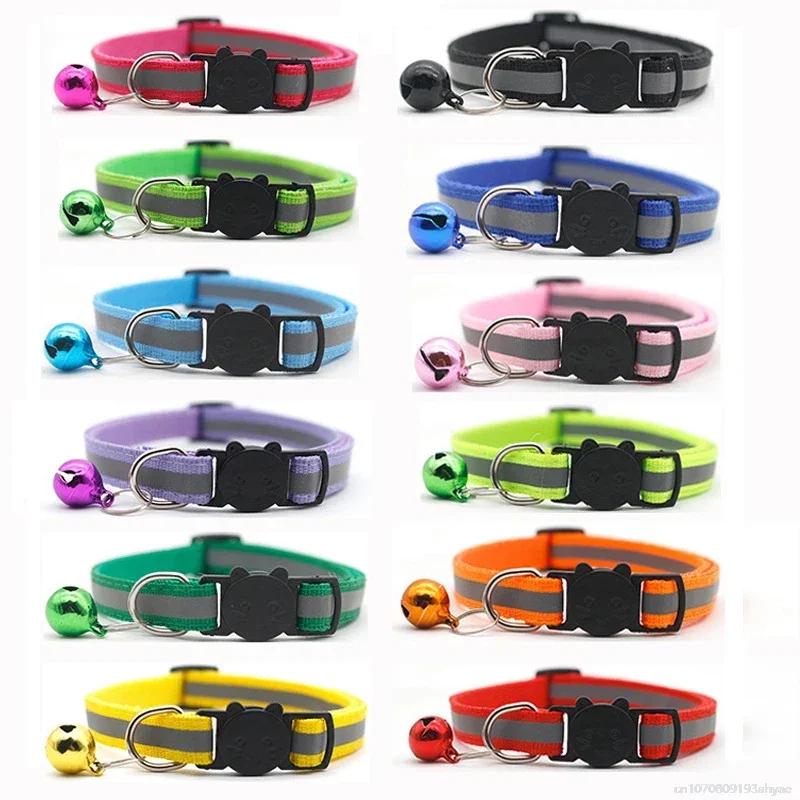 Breakaway Cat Dog Collar Neck Strap Reflective Nylon Kitten Puppy Pet with Colorful Bell 1005005947860217