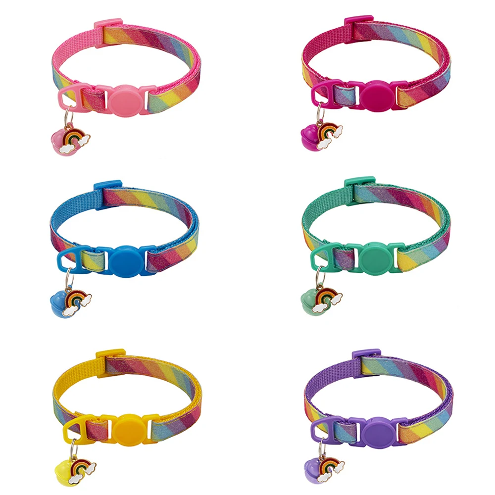 Rainbow Cat Collar with Bell Safety Casual Nylon Dog Collar Basic Training Neck Strap for Small 1005005955288733
