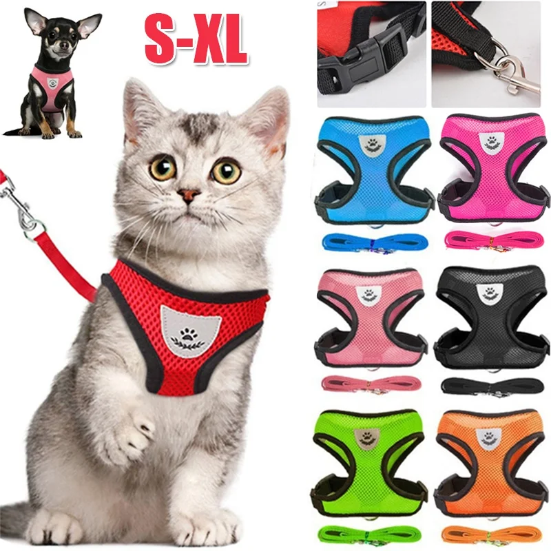 Cat Dog Harness with Lead Leash Adjustable Vest Polyester Mesh Breathable Harnesses Reflective sti 1005005955470822