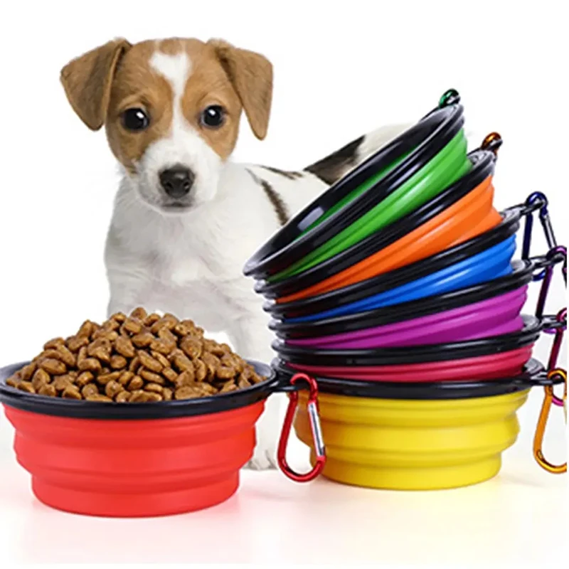 Dogs Feed Supplies Folding Silicone Bowl Portable Puppy Water Container with Carabiner Folding Cats 1005005957944814