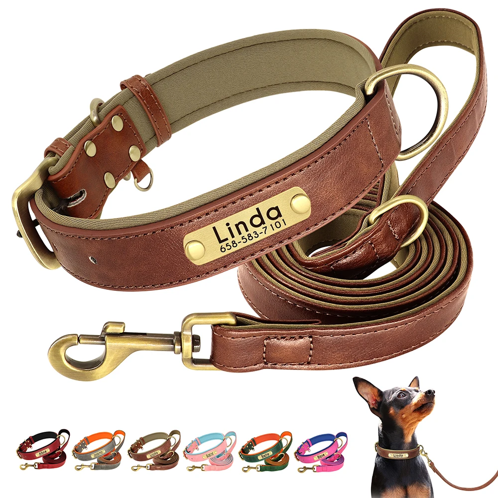 Customized Leather Dog Collar Leash Set Soft Padded Leather Collar For Small Medium Large Dogs With 1005005996576036