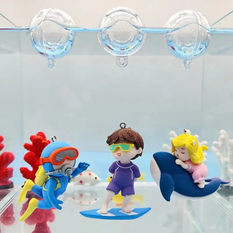 Mini Aquarium Floating Decor Accessories Cute Diver Surf Boy Whale Girl Anime Figure Decoration 1005005997385260