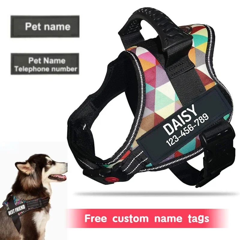 New Dog Harness High Quality Nylon Adjustable Custom ID Dog Name Small Large Dog Vest Harness 1005006003671443