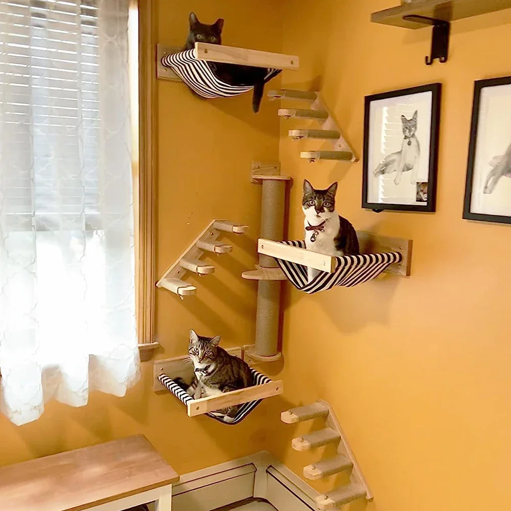 Cat Climbing Shelves Wall Mounted Cat Tree Wooden Furniture Scratcher Jumping Platform Rope Ladder 1005006013023171