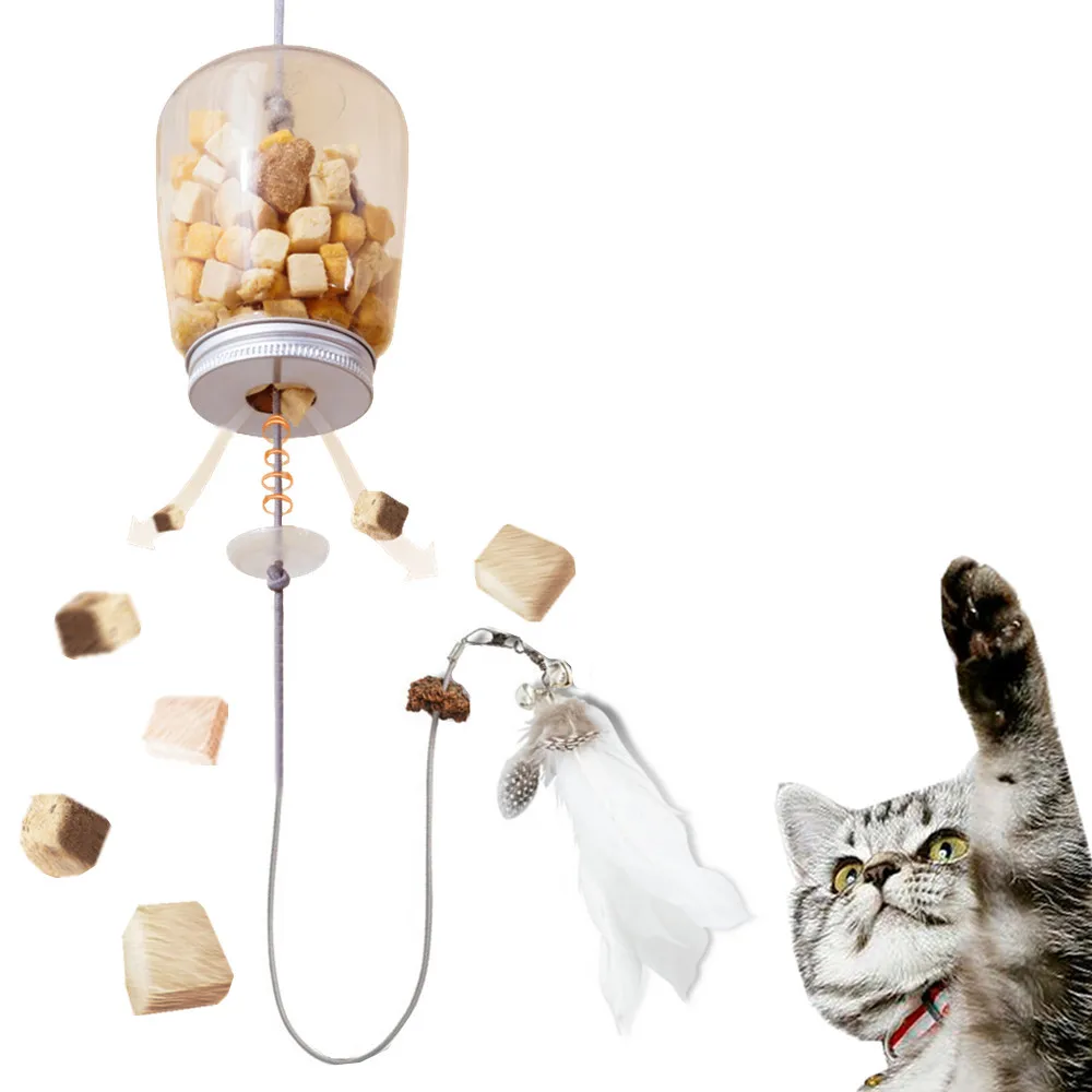 Cat Toy Interactive Cats Leak Food Feather Toys with Bell Hanging Door Scratch Rope Pets Food 1005006023604346