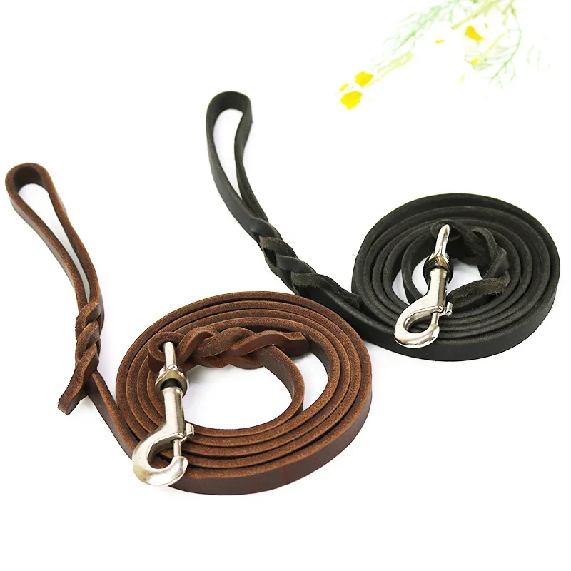 1.2-2.1m Genuine Leather Dogs Leash with Hook Pet Walking Training Brown Black Colors for Medium 1005006043981308