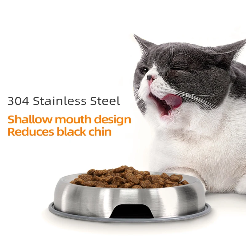 304 Stainless Steel Cat Dog Pet Bowl Non Slip Durable Anti Overthrow Shallow Mouth Design Not Black 1005006064513913