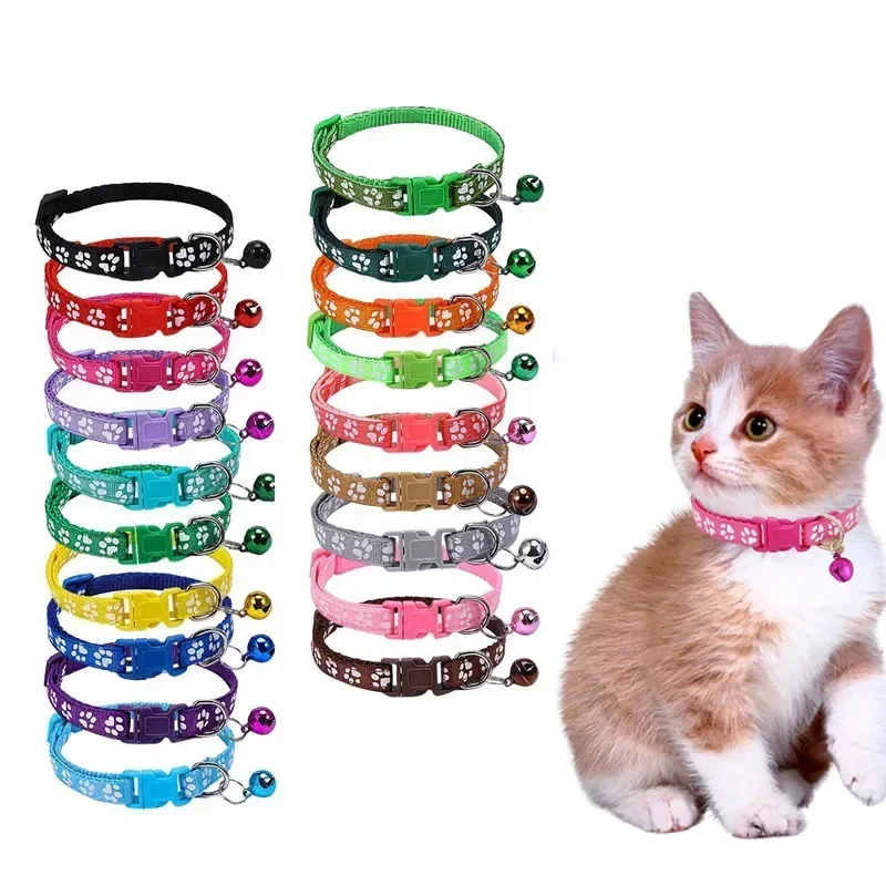 Pet Collar With Bell Cartoon Footprint Colorful Dog Puppy Kitten Adjustable Safety Ring Necklace 1005006083623658