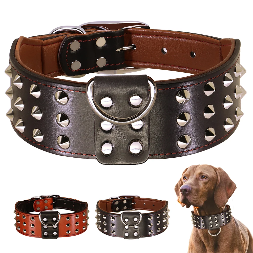 Spiked Studded Big Dog Collar Genuine Leather Wide Collars For Medium Large Dogs Rottweiler Pitbull 1005006097003448