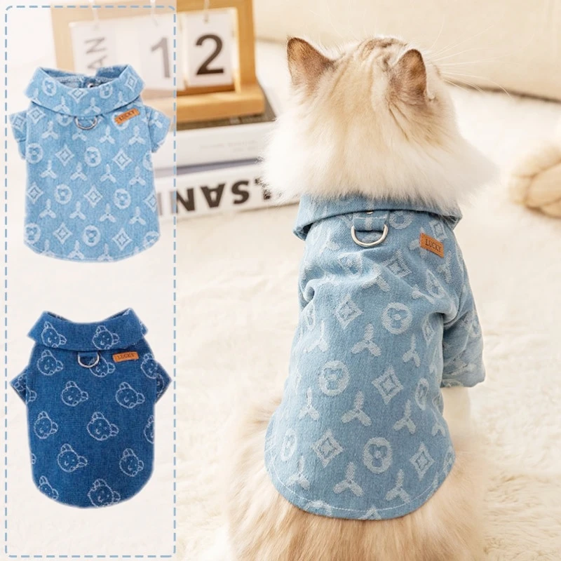 Pet Dog Jeans Jacket Fashion Denim Dog Clothes Soft Warm Puppy Harness Coat Cute Print Cat Shirt 1005006108324731