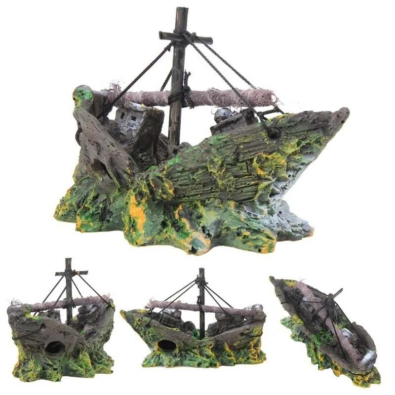 Aquarium Fish Tank Decorations Landscape Pirate Ship Wreck Ship Vintage Resin Design Boat Aquarium 1005006116722673