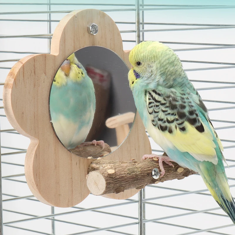 Wooden Bird Perch Natural Wood Bird Perch Stand with Mirror Parrots Platform Cage Accessories 1005006117030137