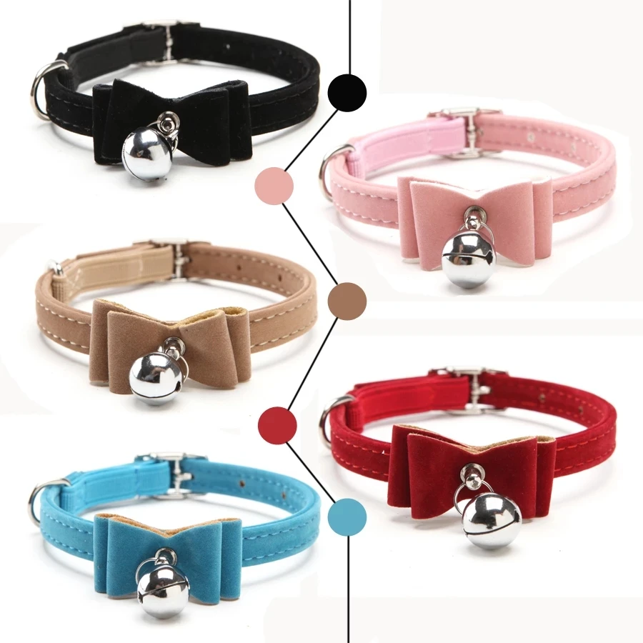 Safety Elastic Cat Collar Bowtie with Bell Small Dog Cat Collar Safe Soft Velvet 6 Colors Kitten 1005006130617276