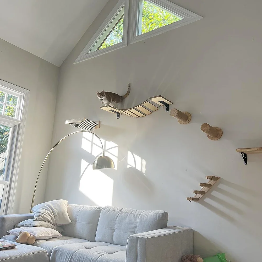 1 Piece Wall Mounted Cat Climbing Shelf Hammock Stairway For Indoor Cats Wooden Hanging Bed 1005006144375835
