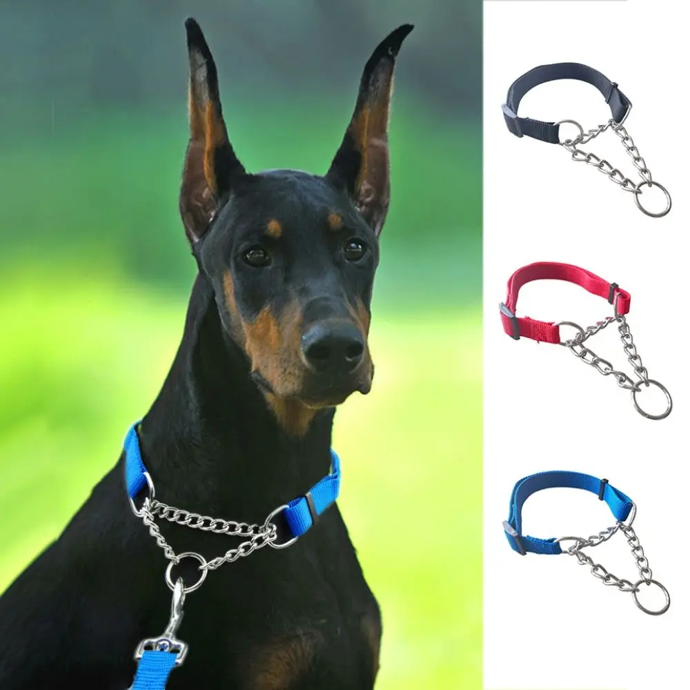 Pet Collar Adjustable Nylon Large Dogs Slip Pinch Collar with Welded Link Chain Dog Training 1005006144552718