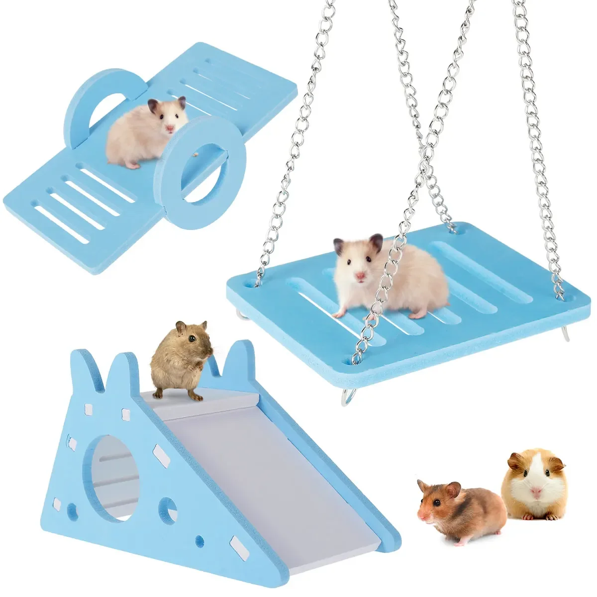 3Pcs Hamster Play Toy Guinea Pig Seesaw Hamster Ladder Hanging Chain Swing Easy Assembly DIY 1005006149723105