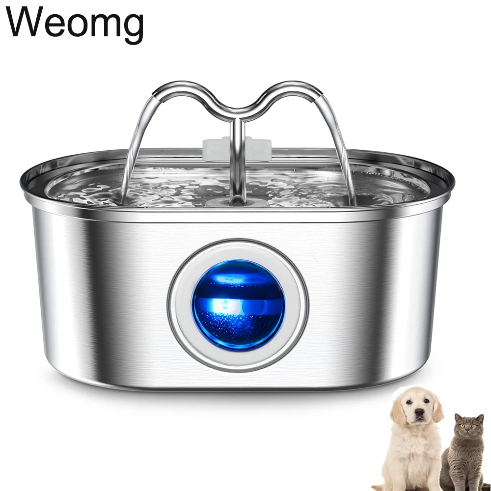 108oz/3.2L Cat Water Stainless Steel Pets Dispenser With LED Light Silent Pump Automatic Fountain 1005006156543263