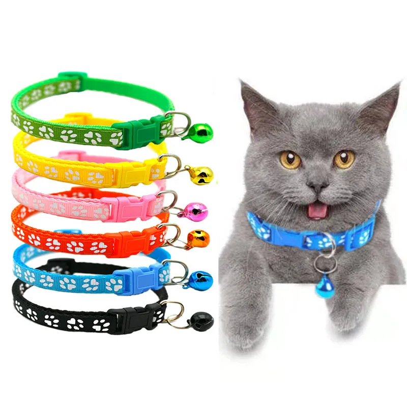 1Pc Colorful Cute Bell Collar Adjustable Buckle Cat Collar Pet Supplies Footprint Personalized 1005006157950200