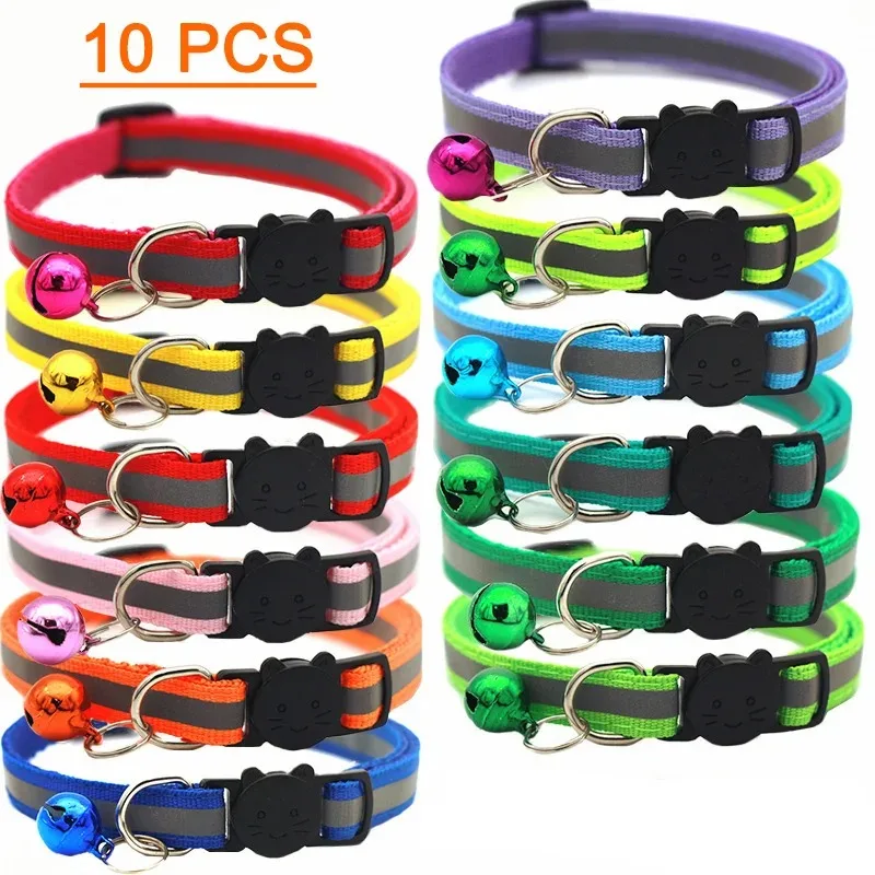10Pcs Wholesale Collars for Cat Collar With Bell Adjustable Necklace Cat Puppy Kitten Collar 1005006178628596