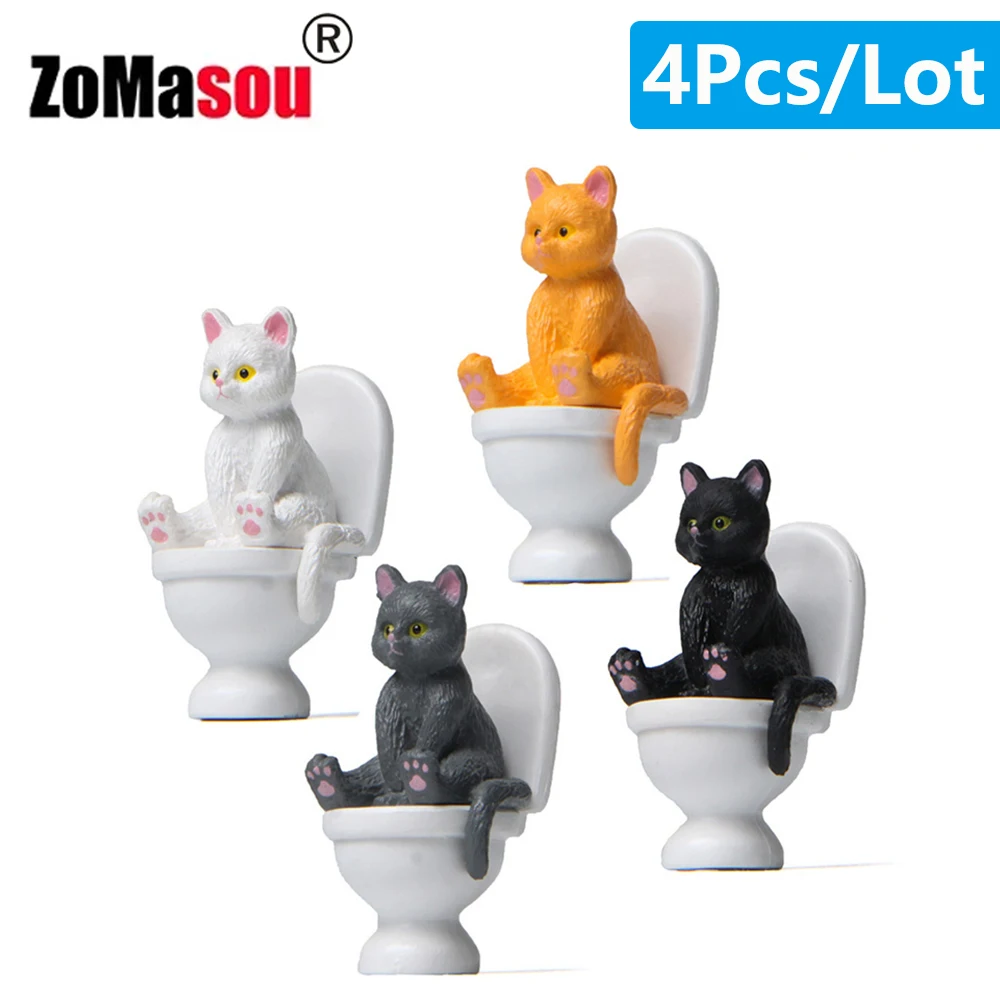 Cat Sit On Figurines Toilet Cat Ornament Kawaii Cat Doll Micro Landscape Fairy Garden Miniature for 1005006190425292