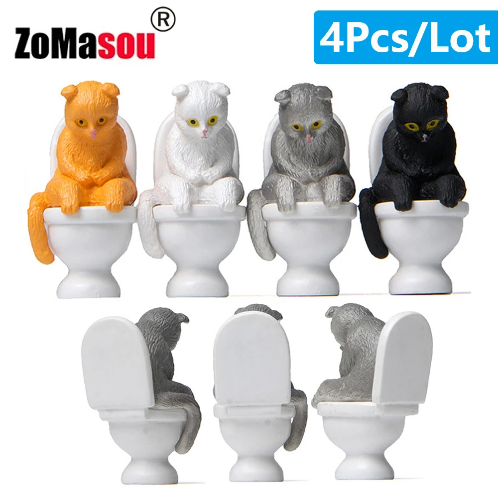 Funny Cat Sit on Toilet Ornament Miniature Handicraft Figurines Landscape Toys for Kids Gift Desk 1005006190833687