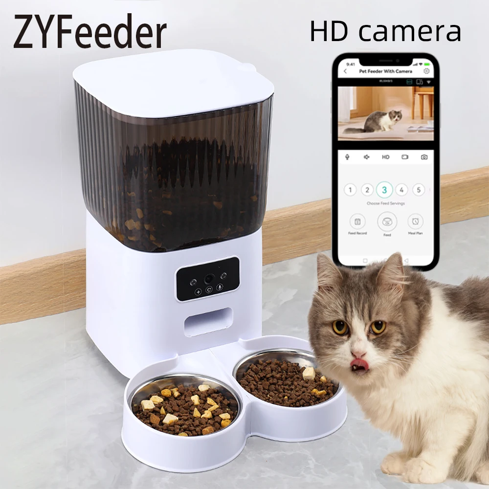 Pet Feeder with Camera Automatic Cat Smart Dog Food Dispenser Wifi Timing Quantitative Stainless (5L) 1005006192057066
