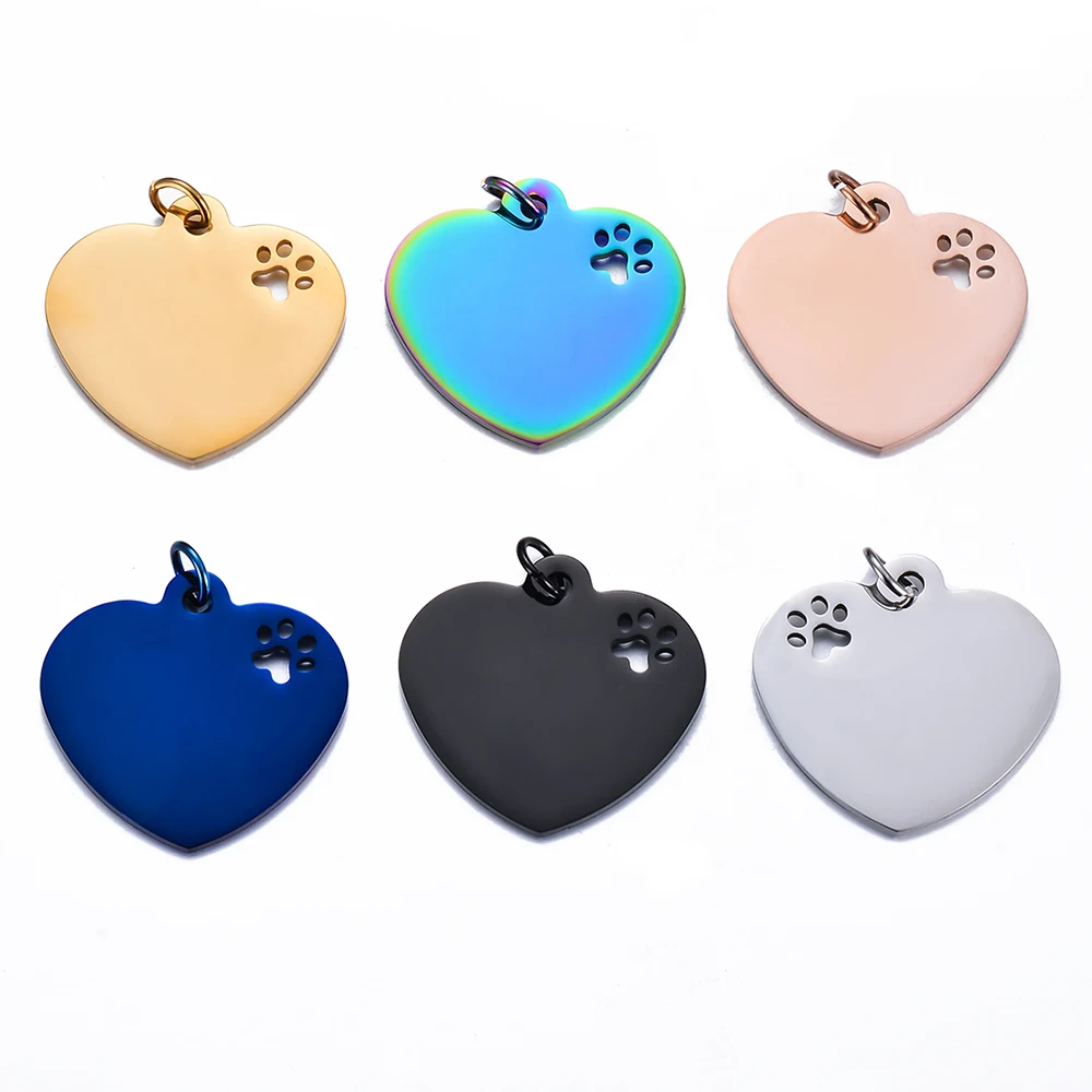 Wholesale 10pcs Dog ID Tag Heart Unisex Stainless Steel Blank Pet Name Plate Paw Pendant Necklace 6 1005006193913579