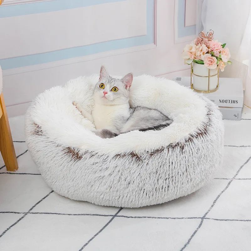 Long Plush Round Cat Bed for a Comfy and Fashionable Nap 1005006200866814